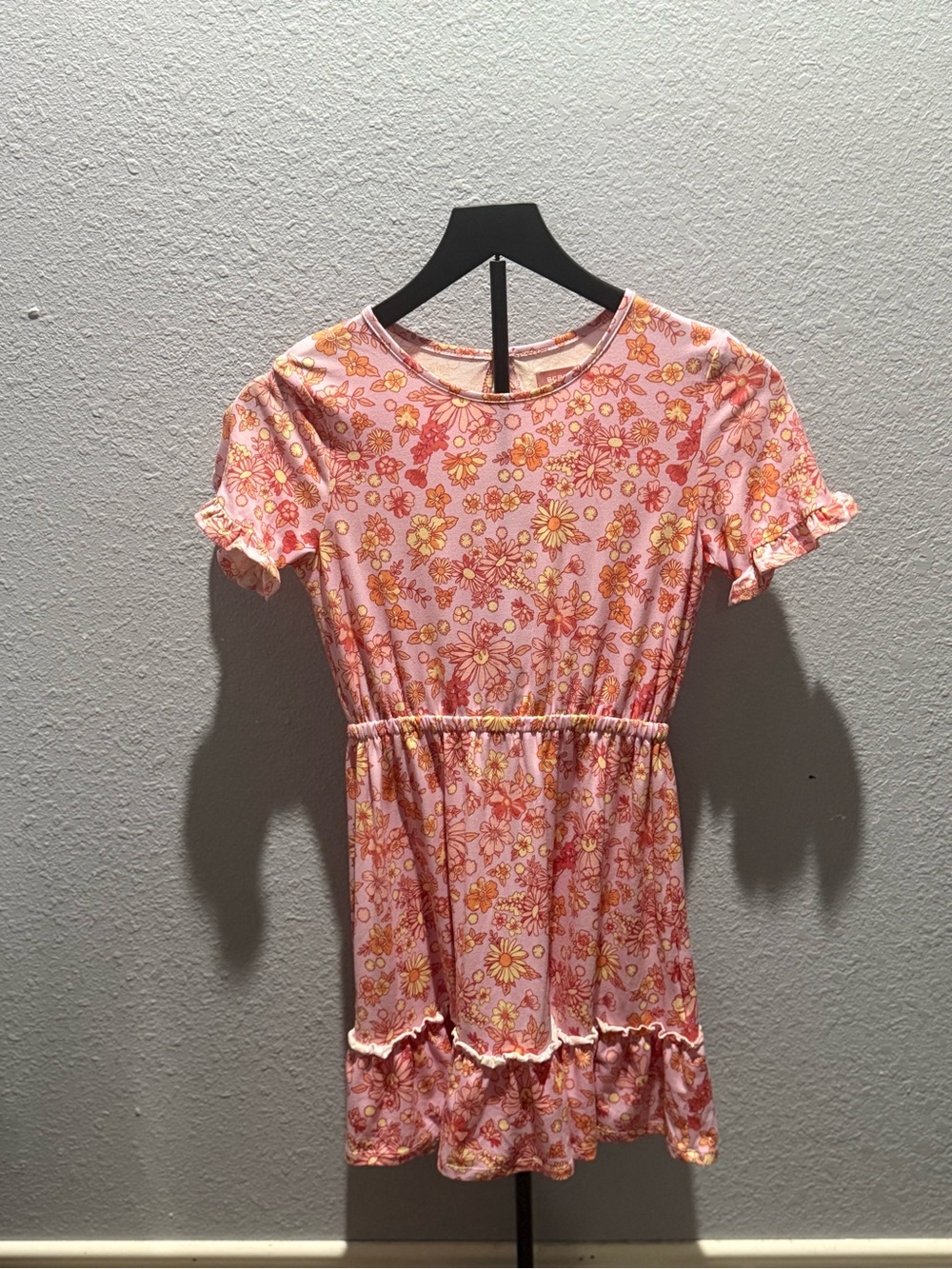 BCBGirls Pink and Yellow Floral Ruffle Hem Casual Dress Size 10/12